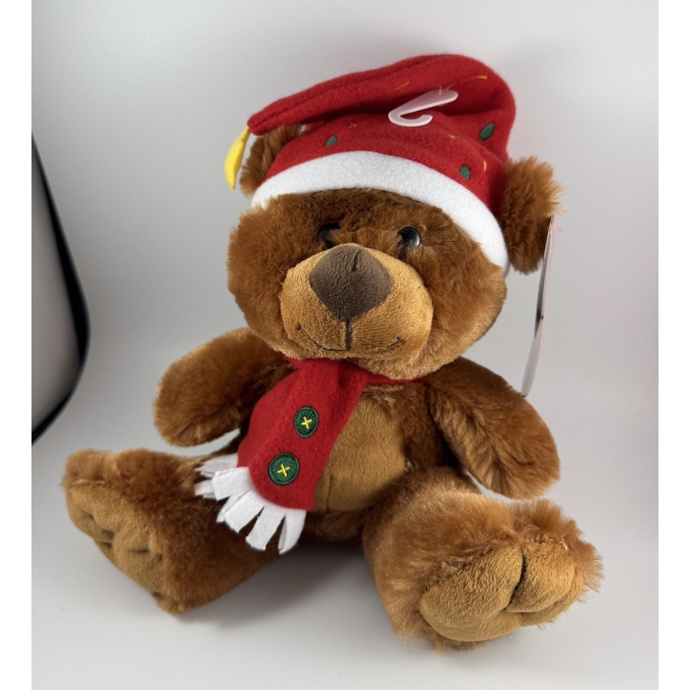 NWT American Greetings Tinsel the Bear Stuffed Plush Christmas Santa Hat